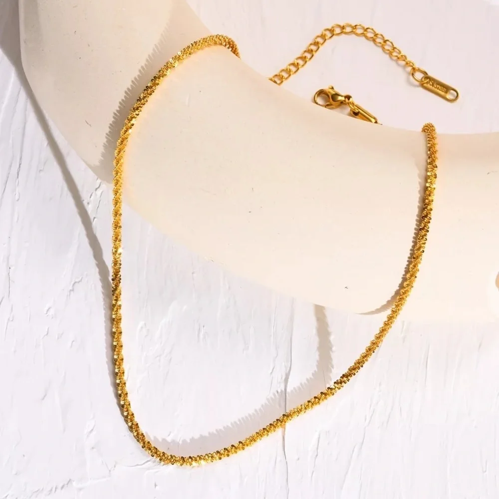SHINY GOLD NECKLACE 925 STERLING SILVER - Picture 3 of 11